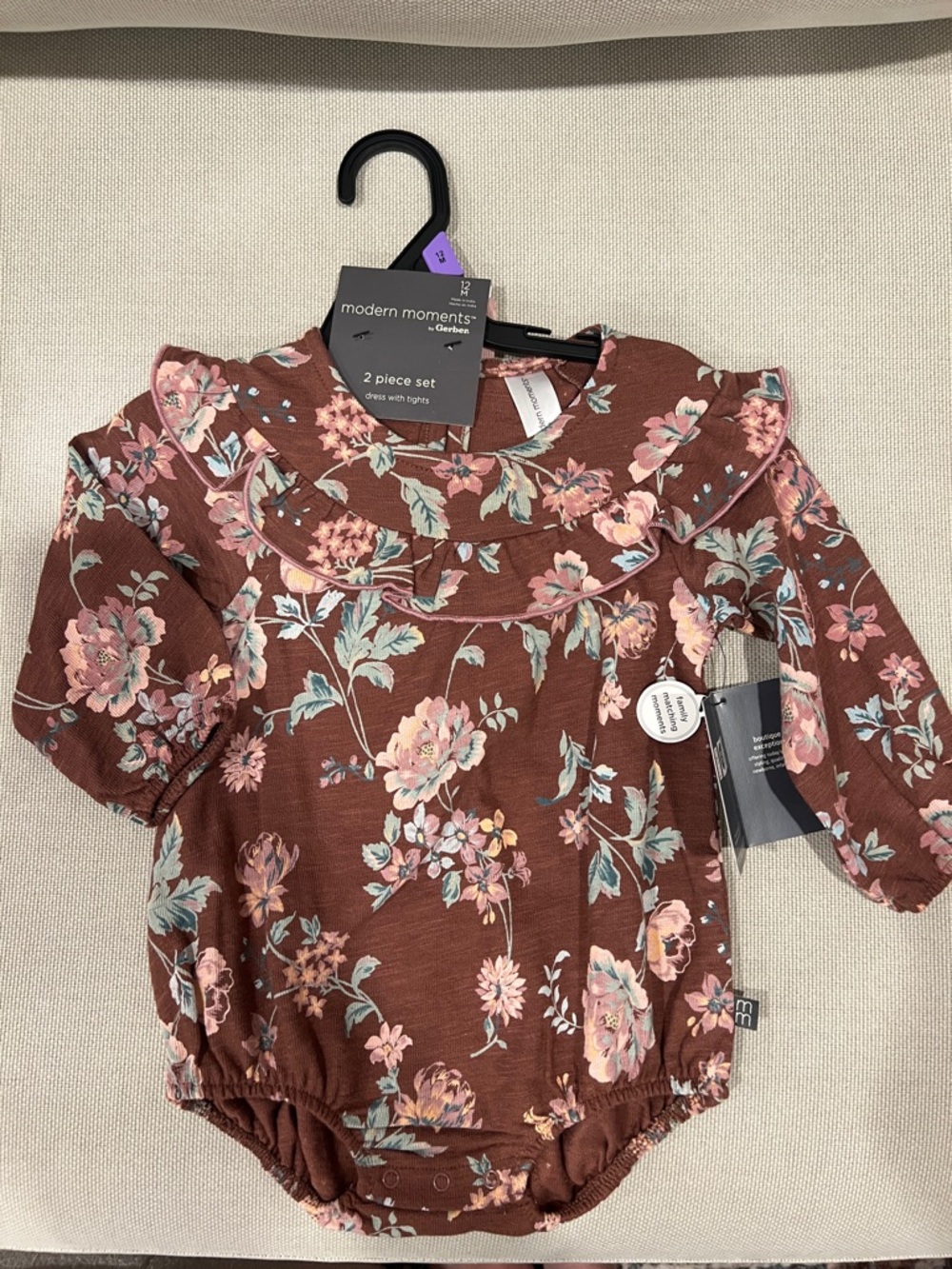 Gerber Brown Floral Ruffle Long-Sleeve Bodysuit